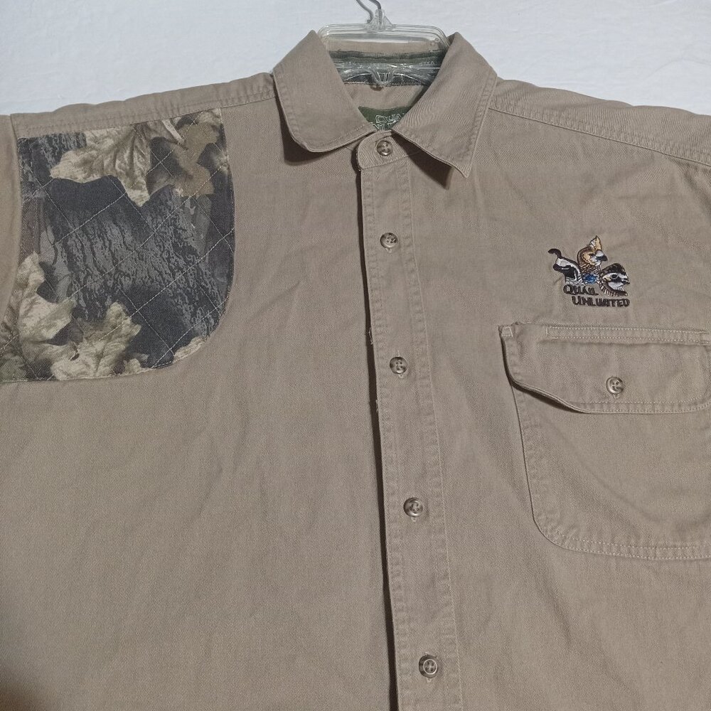 Quail Unlimited Men's Long Sleeve Button Up Shooting Shirt M Tan/Breakup